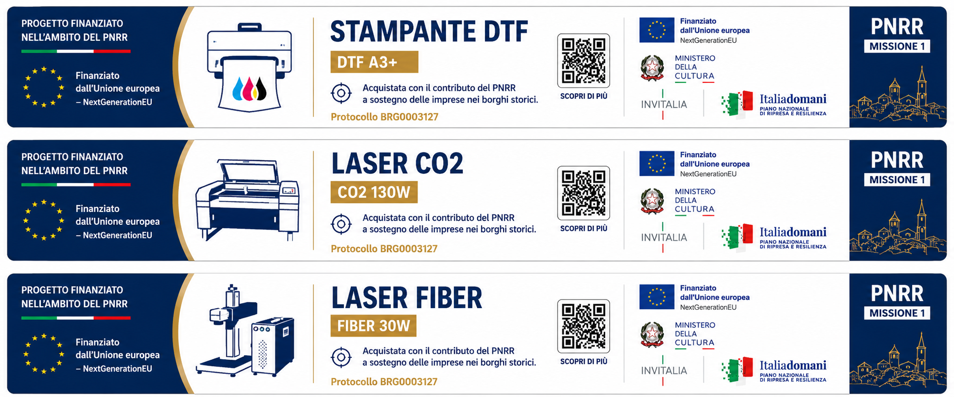 Etichette PNRR per giostra serigrafica ricamatrice e pantografo CNC