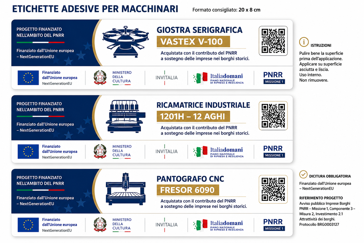Etichette PNRR per stampante DTF laser CO2 e laser fiber
