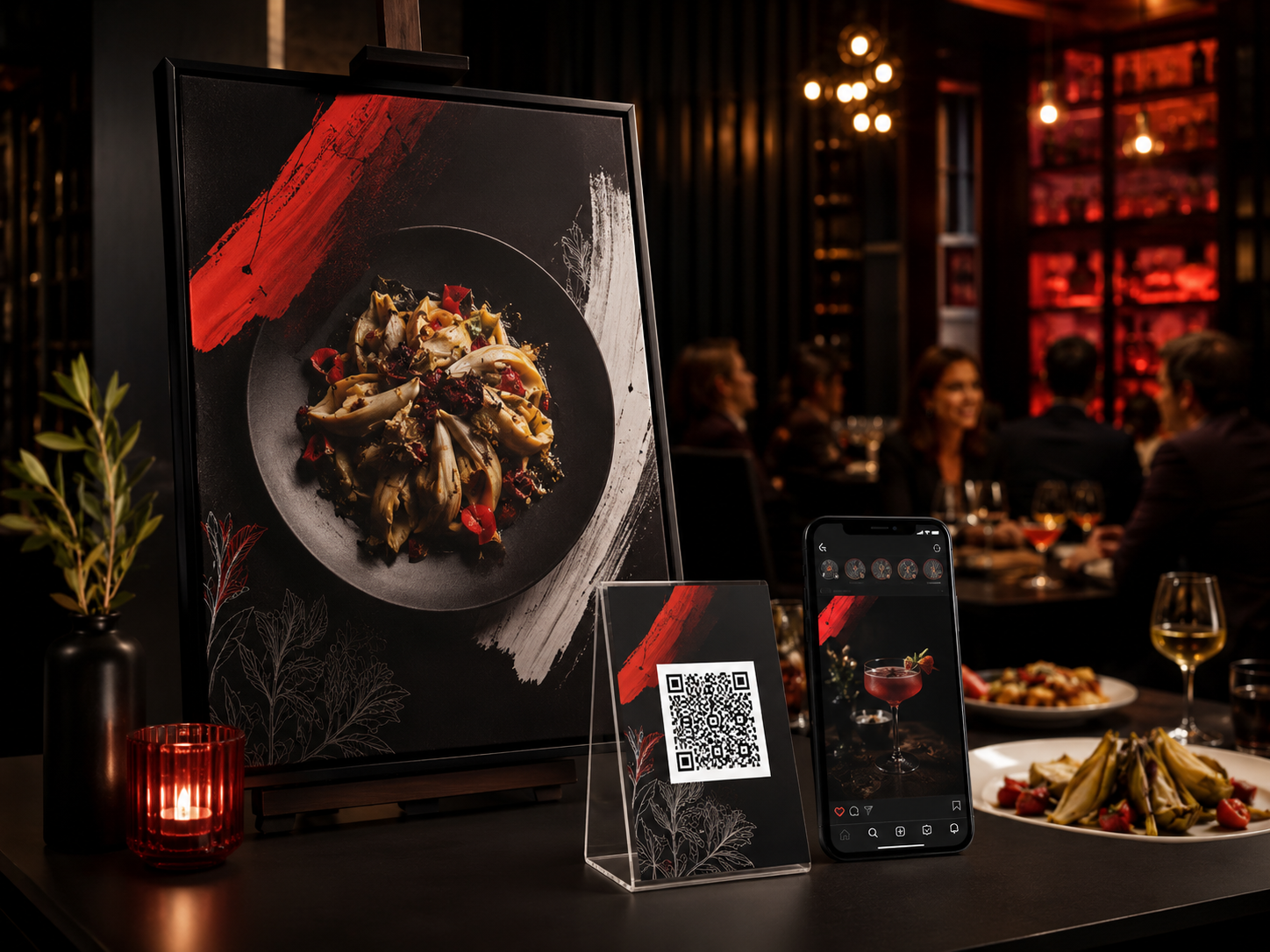 Kit Promo Serata per ristoranti con manifesto 50x70, QR prenotazione e grafica social