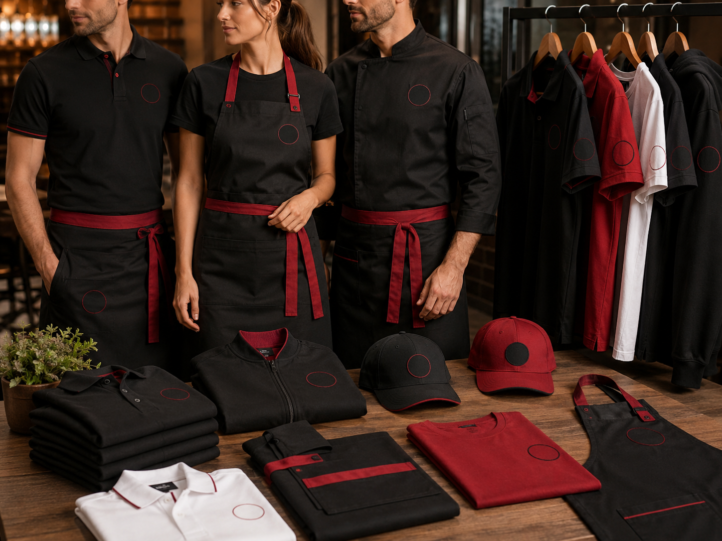 Kit Staff Coordinato con grembiuli, t-shirt, polo e cappellini personalizzati