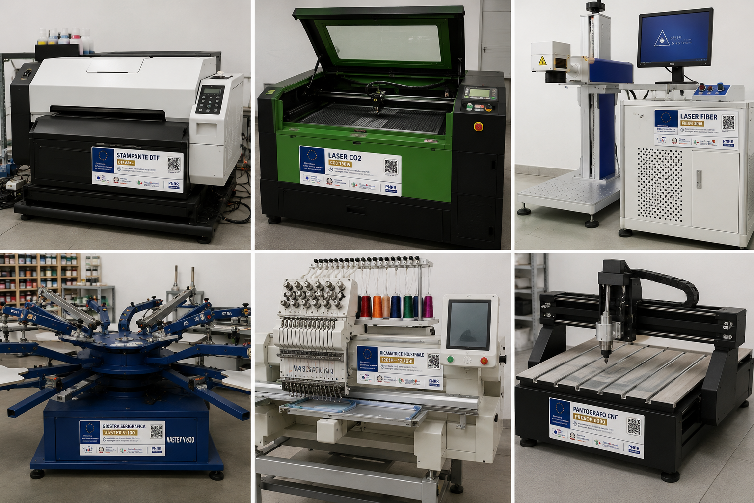Macchinari del laboratorio Artemisia Service con etichette PNRR applicate